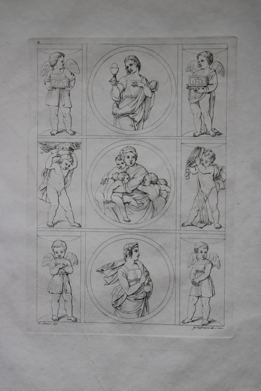 Giuseppe Craffonara - Engraving of papal paintings 1820: This engraving is from I piu celebri quadri delle diverse scuole italiane by Giuseppe Antonio Guttani, Rome 1820. Printed by Filippo de Romanis.Giuseppe Antonio Guattani was given the task of re-arran