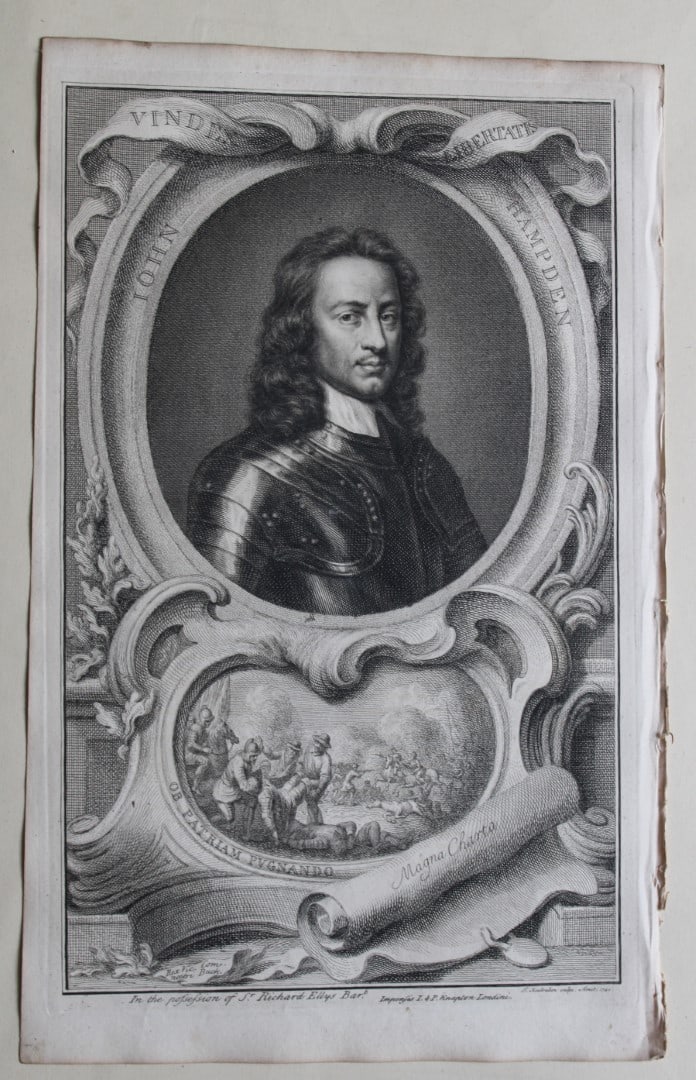 Jacobus Houbraken - Rare engraving of John Hampden 1747: This engraving is from The Heads of Illustrious Persons of Great Britain by Thomas Birch. Printed by John Knapton 1747, London. The engravings were by Jacobus Houbraken and George Vertue after Holbein