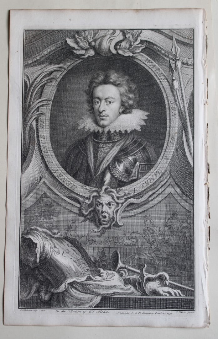 Jacobus Houbraken - Henry, Prince of Wales 1747: This engraving is from The Heads of Illustrious Persons of Great Britain by Thomas Birch. Printed by John Knapton 1747, London. The engravings were by Jacobus Houbraken and George Vertue after Holbein