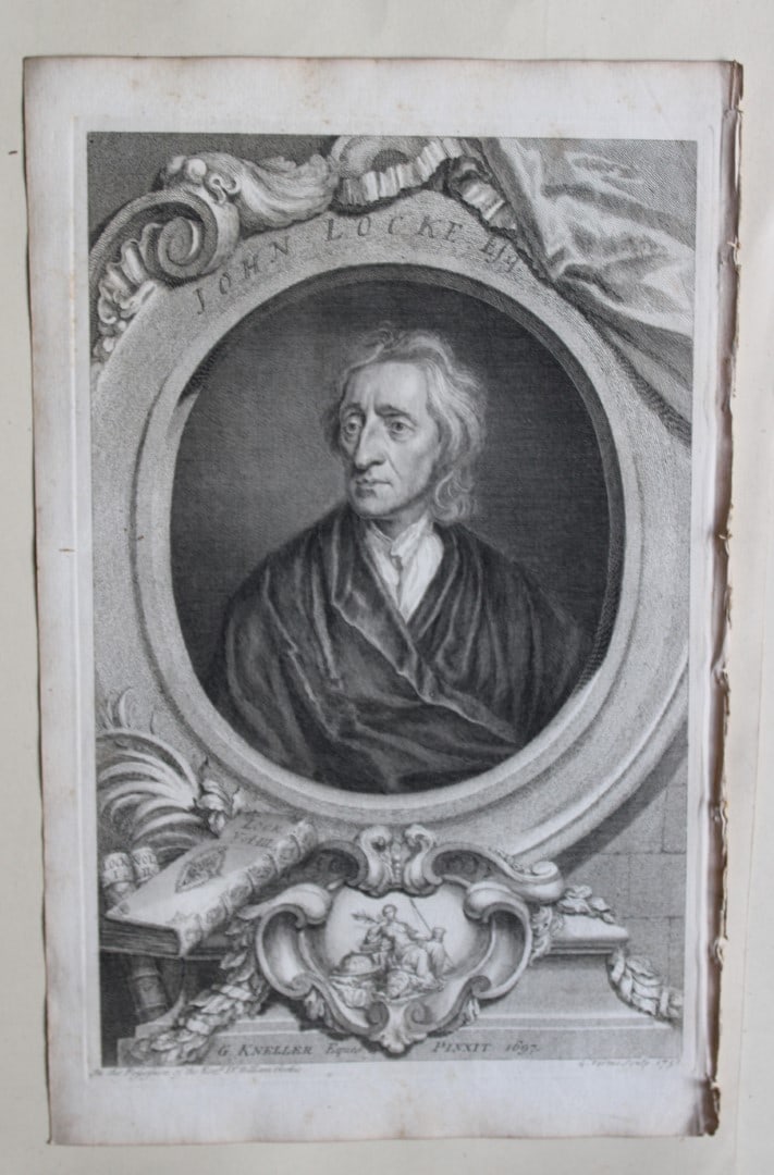 George Vertue - Rare engraving of John Locke 1747: This engraving is from The Heads of Illustrious Persons of Great Britain by Thomas Birch. Printed by John Knapton 1747, London. The engravings were by Jacobus Houbraken and George Vertue after Holbein
