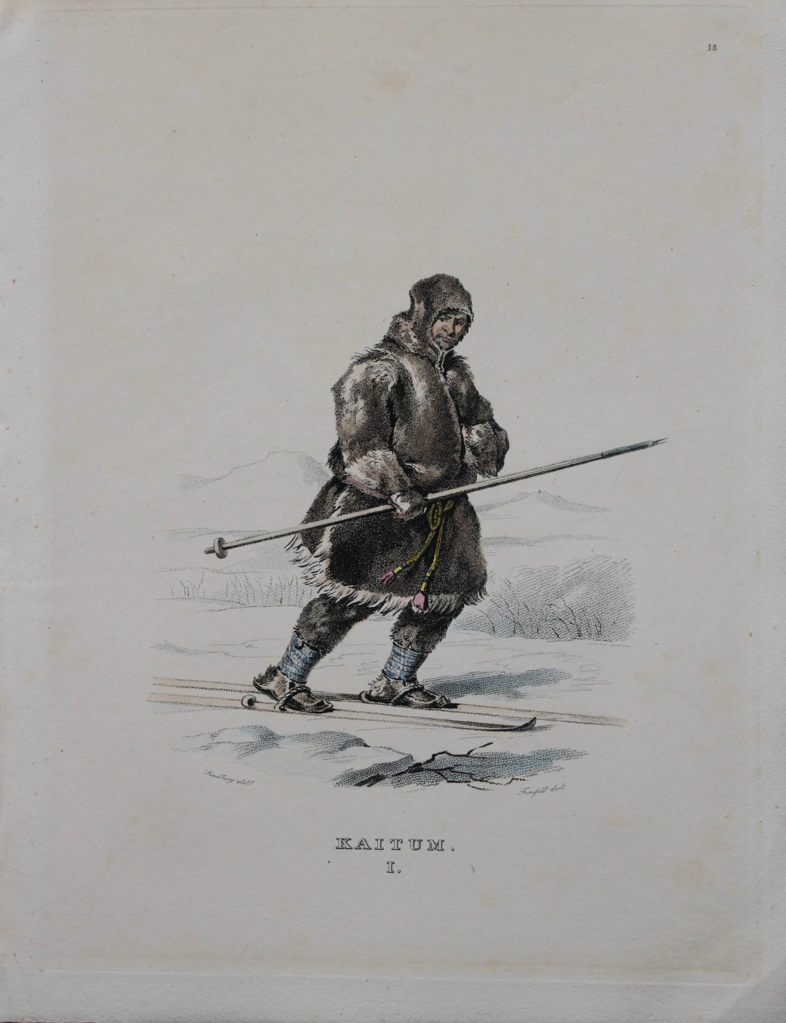 Forssell and Sandberg - Hand coloured lithograph of Kaitum folk, Sweden by Forssell 1836 (1 of 1)