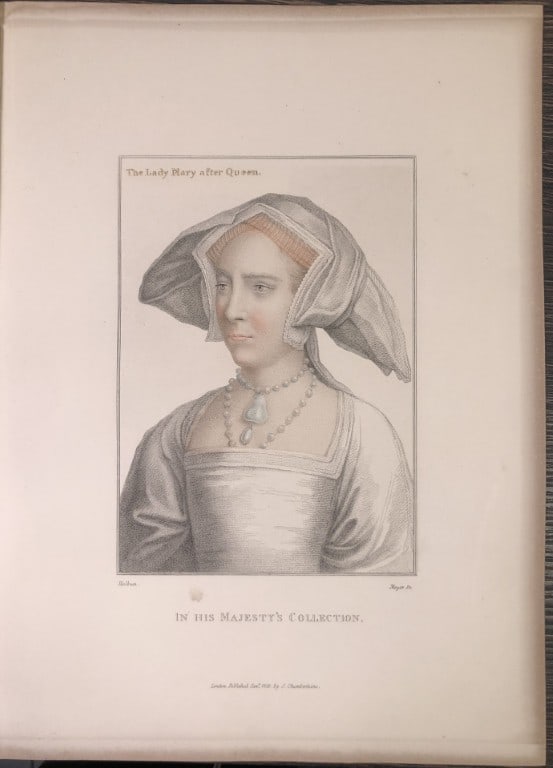 Hans Holbein - Portrait of Lady Mary, later Queen 1812: This stipple engraving is from Portraits of Illustrious Personages of the Court of Henry VIII: Engraved in Imitation of the Original Drawings of Hans Holbein, in the Collection of His Majesty. With a 