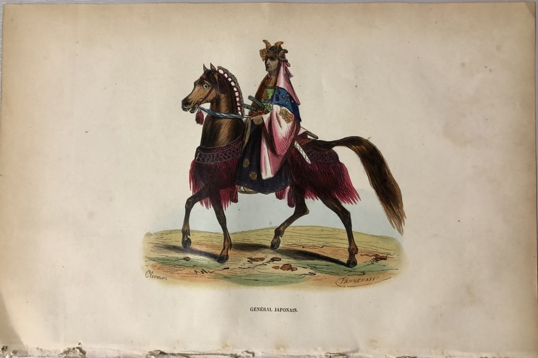 Auguste Wahlen - Woodcut engraving of a Japanese General 1843: This hand-coloured woodcut engraving is from the Asian volume of Moeurs, Usages et costumes de tous les peuples du monde, d'apr?s des documents authentiques et les voyages les plus r?cents by Auguste 