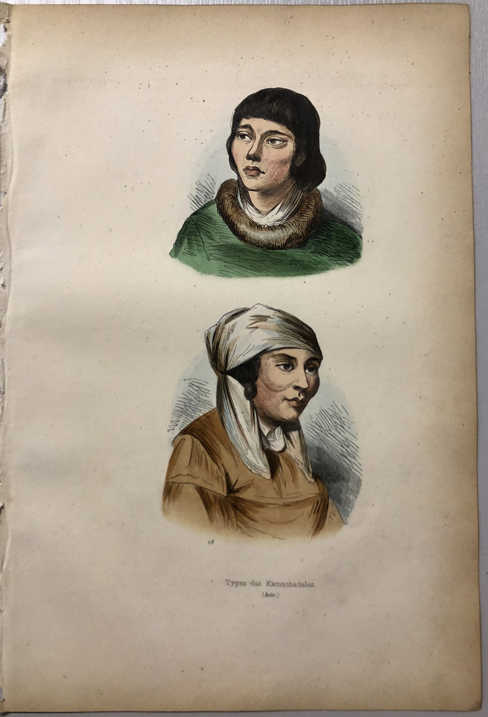 Auguste Wahlen - Woodcut engraving of Kamchadal types 1843: This hand-coloured woodcut engraving is from the Asian volume of Moeurs, Usages et costumes de tous les peuples du monde, d'apr?s des documents authentiques et les voyages les plus r?cents by Auguste 