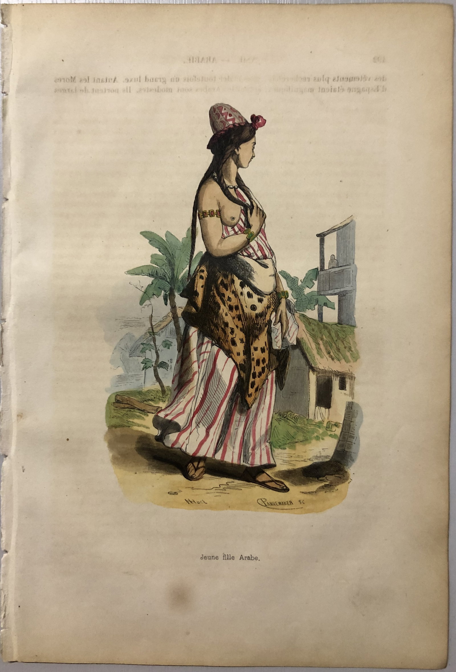 Auguste Wahlen - Woodcut engraving of Young Arab Girl 1843: This hand-coloured woodcut engraving is from the Asian volume of Moeurs, Usages et costumes de tous les peuples du monde, d'apr?s des documents authentiques et les voyages les plus r?cents by Auguste 