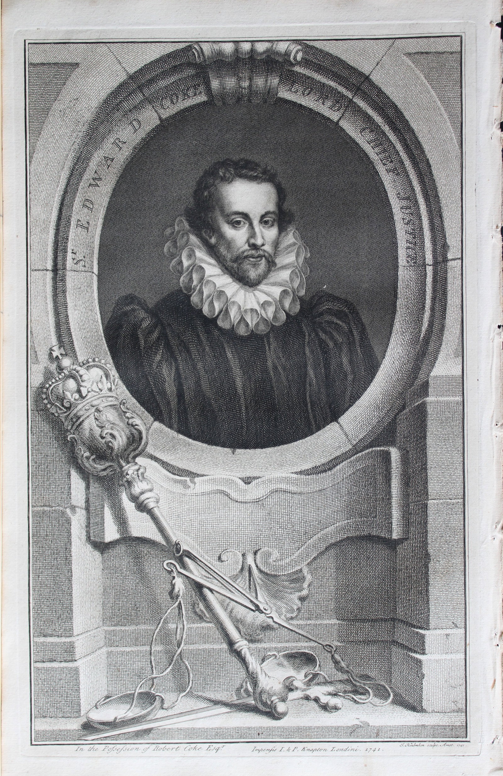 Jacobus Houbraken - Rare engraving of Sir Edward Coke, Lord Chief Justice 1747: This engraving is from The Heads of Illustrious Persons of Great Britain by Thomas Birch. Printed by John Knapton 1747, London. The engravings were by Jacobus Houbraken and George Vertue after Holbein