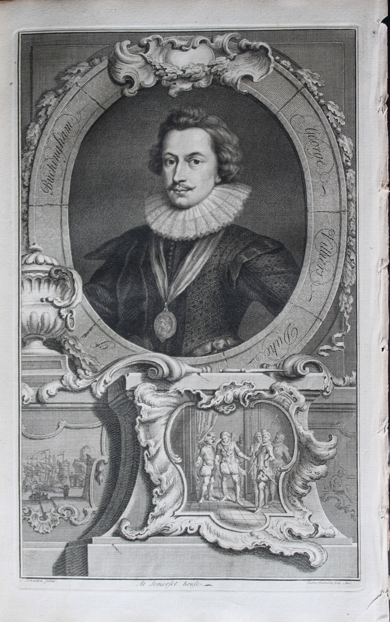 Jacobus Houbraken - Rare engraving of George Villiers, Duke of Buckingham 1747: This engraving is from The Heads of Illustrious Persons of Great Britain by Thomas Birch. Printed by John Knapton 1747, London. The engravings were by Jacobus Houbraken and George Vertue after Holbein