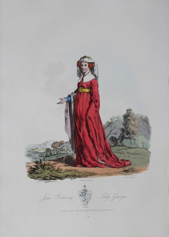 CH Smith - Joan Pickering Lady Gascoigne 1814: This hand-coloured aquatint is from Selections of the Ancient Costume of Great Britain and Ireland From the Seventh to the Sixteenth Century by Charles Hamilton Smith. Published in London by William B