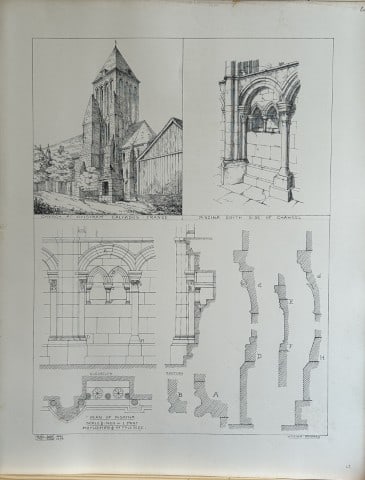 Architectural Drawing - Church at Ovistram, Calvados 1870: This rare engraving is from drawings by members of the Architectural Association, London dated c1875.The Architectural Association was founded in 1847 as an alternative to the practice of training you