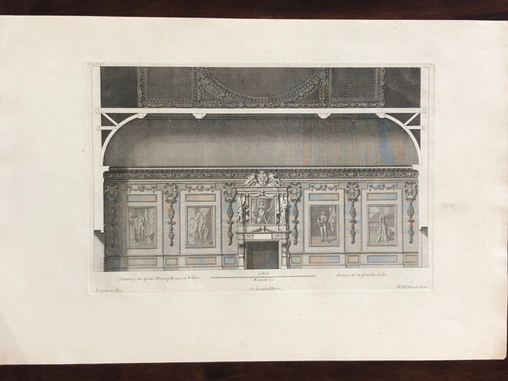 Colen Campbell - Great Dining Room at Wilton House 1717: This copper engraving of the Section of the Great Dining Room at Wilton House, Wilton is plate 63 from volume 2 of the first edition of Vitruvius Britannicus or, the British Architect. Containing the 