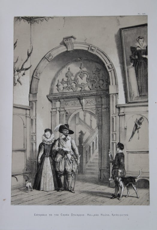 Nash J - Lithograph of Holland House, Kensington 1869: This lithograph of the Entrance to the Grand Staircase at Holland House, Kensington is from The Mansions of England in the Olden Time by Joseph Nash. Printed by M & N Hanhart and published by Henry So