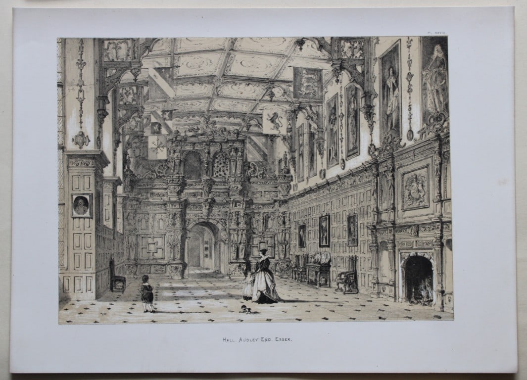 Nash J - Lithograph of Audley End, Essex 1869: This lithograph of the Hall at Audley End, Essex is from The Mansions of England in the Olden Time by Joseph Nash. Printed by M & N Hanhart and published by Henry Sotheran & Co., London, in four parts
