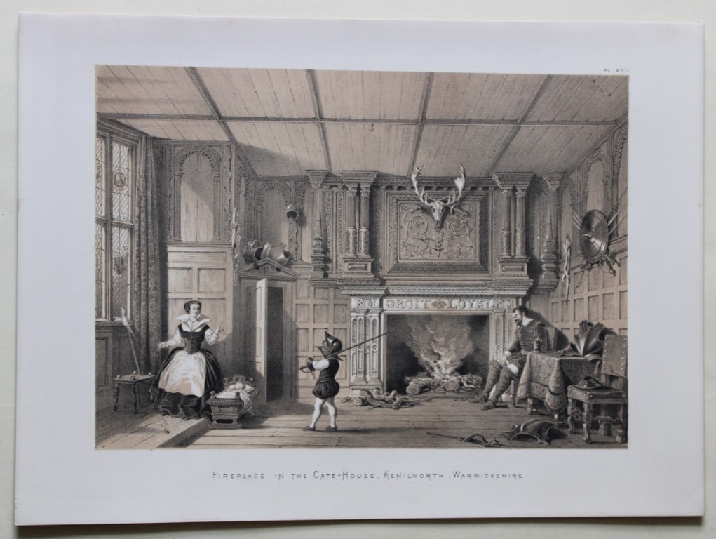 Nash J - Lithograph of Kenilworth in Warwickshire 1869: This lithograph of the Fireplace in the Gate House at Kenilworth in Warwickshire is from The Mansions of England in the Olden Time by Joseph Nash. Printed by M & N Hanhart and published by Henry Sothe