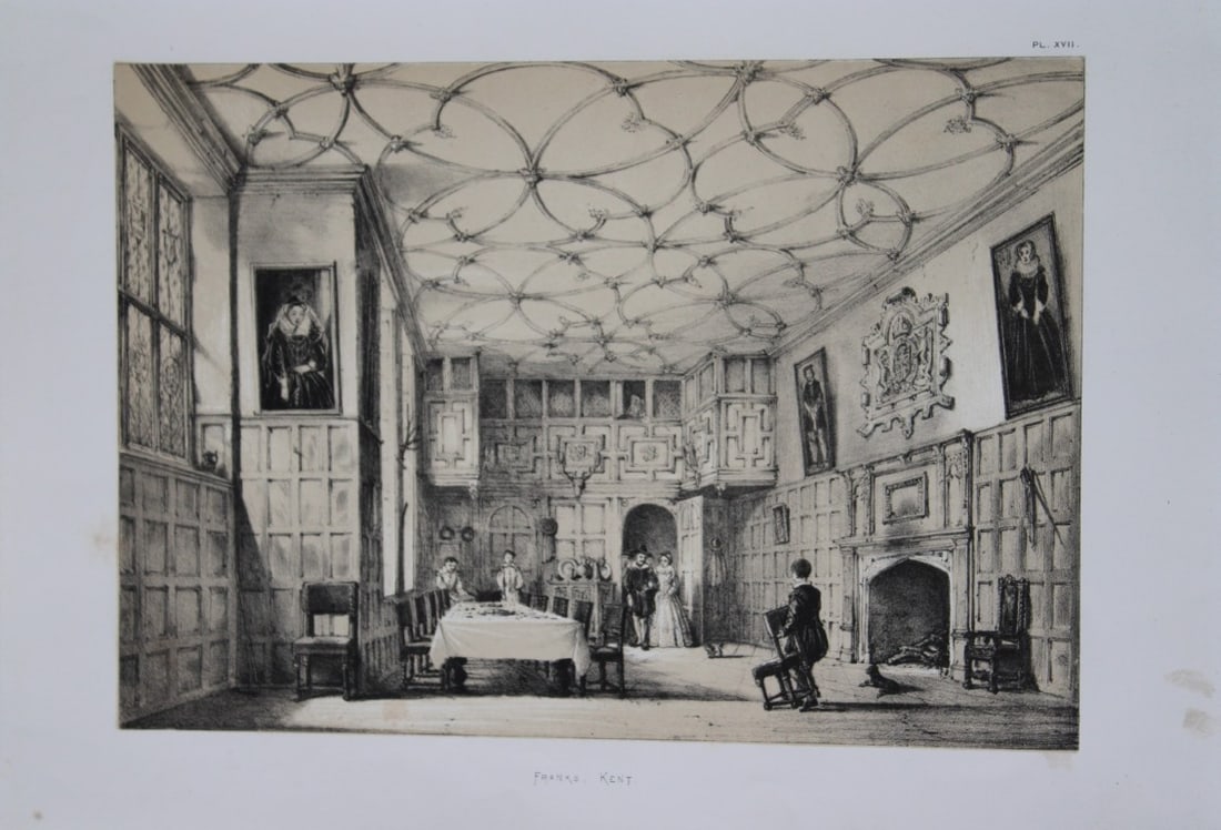 Nash J - Lithograph of Franks in Kent 1869: This lithograph of Franks in Kent is from The Mansions of England in the Olden Time by Joseph Nash. Printed by M & N Hanhart and published by Henry Sotheran & Co., London, in four parts from 1869-1872