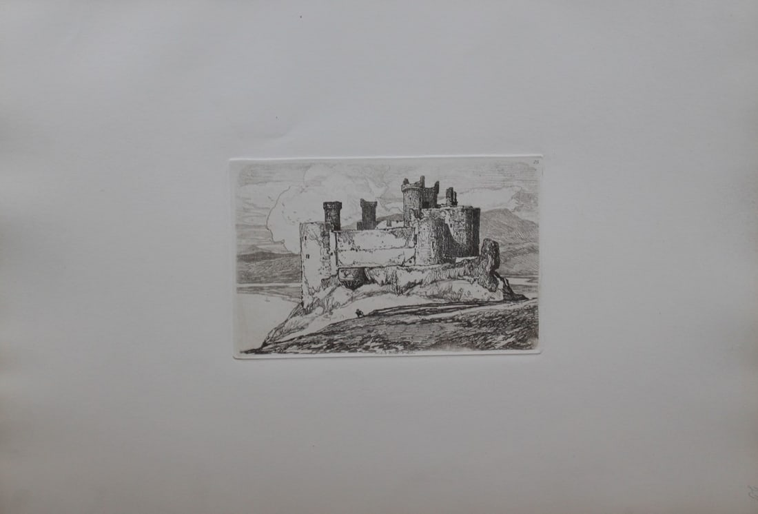 John Sell Cotman - Harlech Castle, Noth Wales from Liber Studiorum 1838: Liber Studiorum by John Sell Cotman. Published in London by HG Bohn in 1838This soft-ground etching is on cream wove paper.John Sell Cotman (1782-1842) was one of the most important artists from the g