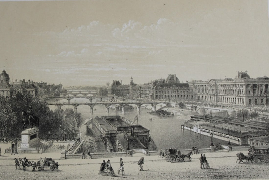 Charles Riviere - Panorama de la Seine 1867: This chromolithograph by Charles Riviere is from Paris d'apr?s la photographie by Maison Martin. Published by Michel and printed by Becquet Freres Paris 1867.Rivi?re based his very accurate drawings o