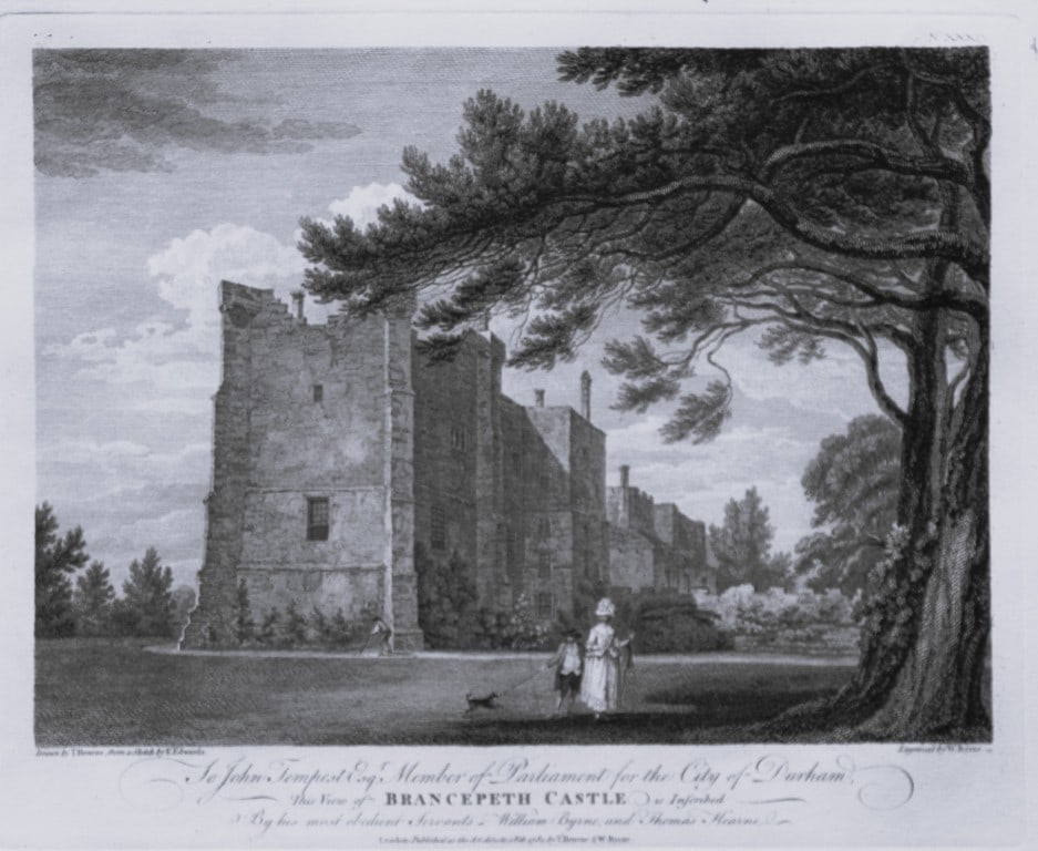 Thomas Hearne - Brancepeth Castle Durham 1786: This antique copper engraving was published in The Antiquities of Great Britain, illustrated in Views of Monasteries, Castles, and Churches now existing. Printed by James Phillips, London and publishe
