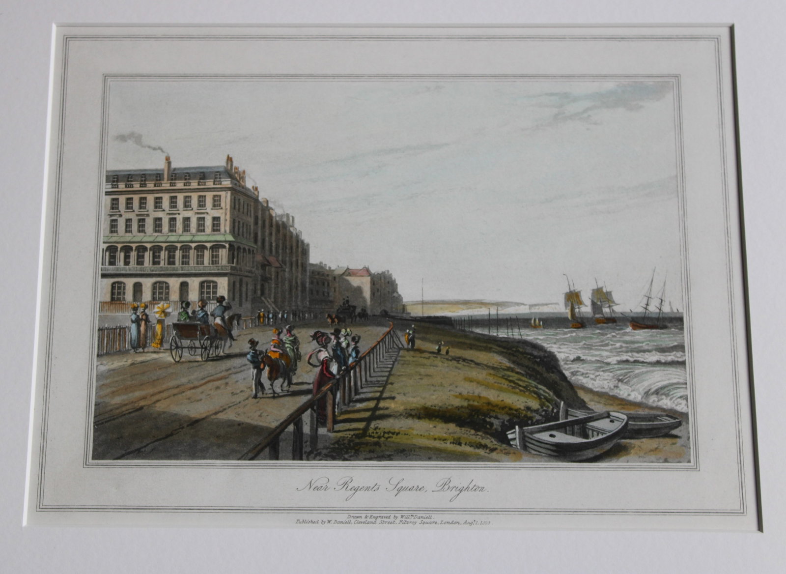 W Daniell - Brighton, Sussex c1820: This engraving is from A Voyage Round Great Britain by William Daniell. Printed by Longman, Hurst, Rees, Orme and Brown, London, 1814-25.Hand-coloured aquatint from this work were drawn Daniell and en