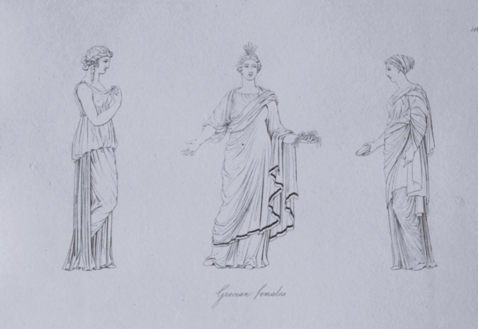 Thomas Hope - Grecian females1812: This engraved plate is from Costume of the Ancients by Thomas Hope Printed by W Bulmer and Co, London 1812.Size 11.5in x 9.25in