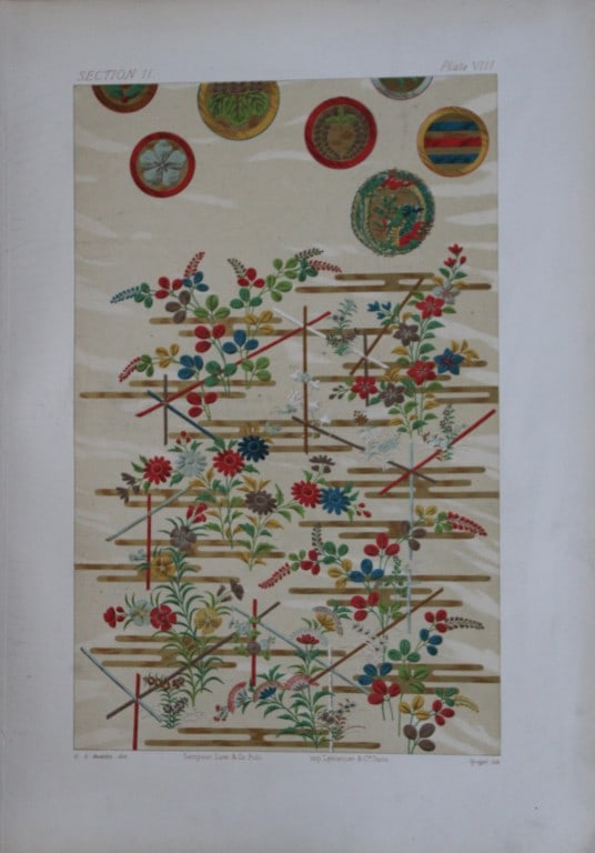 George A Audsley - The Ornamental Arts of Japan 1882: This beautiful chromolithographic print is from The Ornamental Arts of Japan by George Ashdown Audsley. 1st edition, published by Sampson Low, Marston, Searle, & Rivington, London 1882-4, This grand w