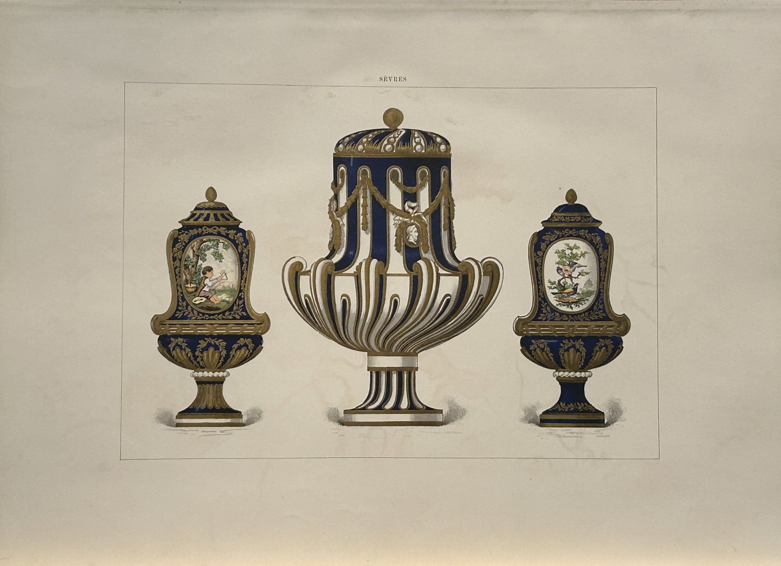Edouard Garnier - Beautiful print of Soft Porcelain of Sevres 1892: This beautiful chromolithograph is from The Soft Porcelain of S?vres, With An Historical Introduction by Edouard Garnier. Published in London by John C. Nimmo, 1892. Some of the most beautiful and pre