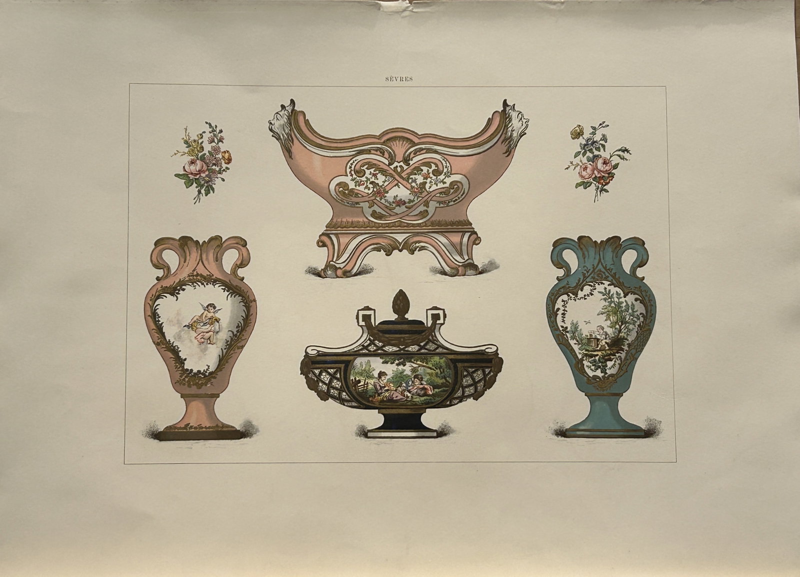 Edouard Garnier - Beautiful print of Soft Porcelain of Sevres 1892: This beautiful chromolithograph is from The Soft Porcelain of S?vres, With An Historical Introduction by Edouard Garnier. Published in London by John C. Nimmo, 1892. Some of the most beautiful and pre