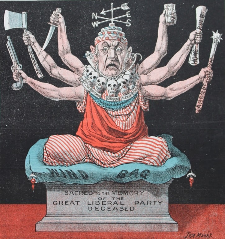Tom Merry political cartoon - The Mologh of Midlothian 1887: This single page coloured lithograph is from St Stephen?s review by Tom Merry (the pseudonym of William Mecham). Merry was a cartoonist and political satirist who created the centrespread, in colour, 