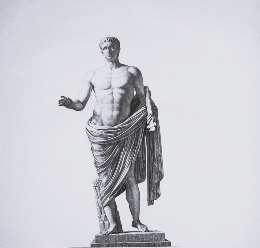Pierre Bouillon - Rare engraving of the Roman Emperor Claudius 1811: This rare copperplate engraving of an ancient sculpture of the Roman Emperor Claudius by Pierre Bouillon from Le Musee des Antiques. Published in Paris between 1811-1827. The plate, entitled Claude, h