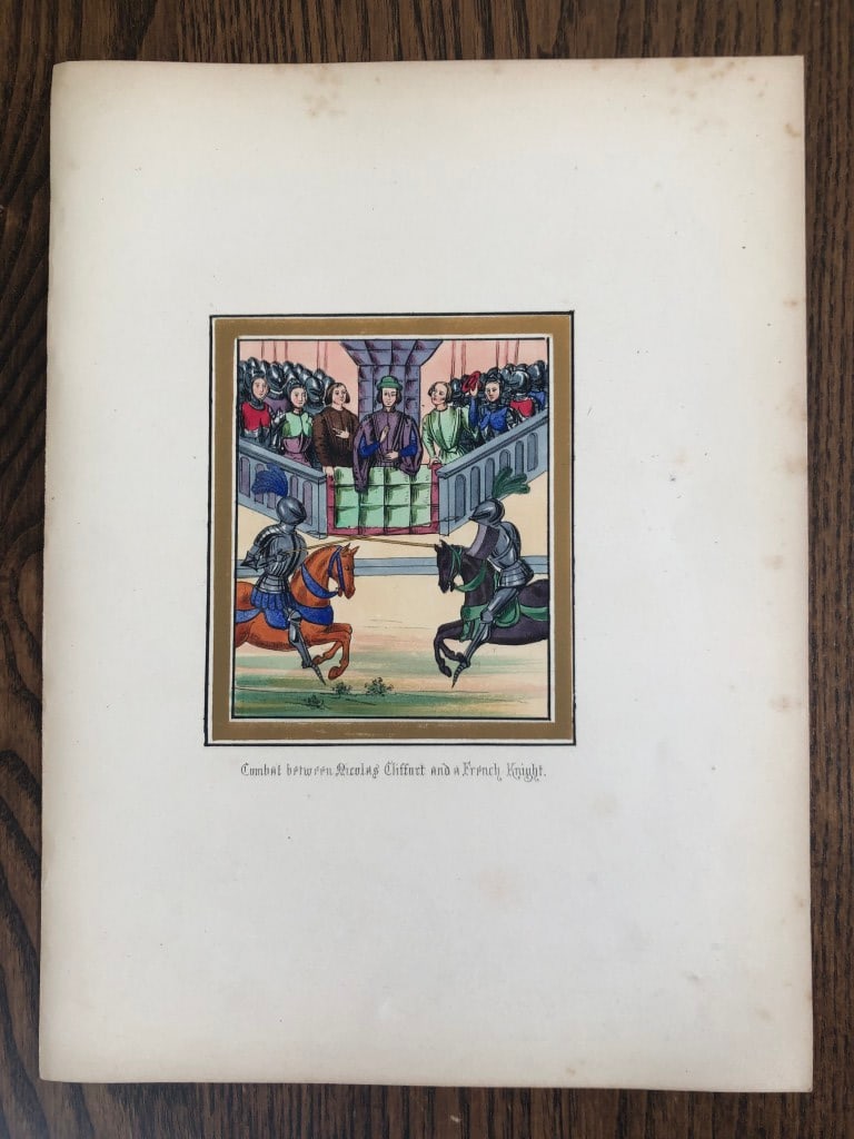 HN Humphreys - Original print from Illuminated Illutrations of Froissart 1844: This chromolithographic print is from Illuminated Illustrations of Froissart. Selected from the MS in the Bibliotheque Royale, Paris and in the British Museum by HN Humphreys. (London: William Smith, 