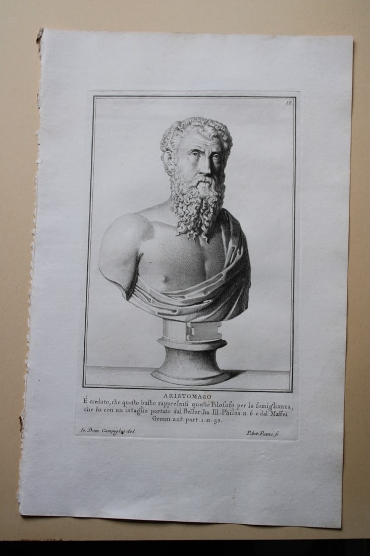 Giovanni Campiglia- Bust of Aristomaco by PA Pazzi 1741: This engraving is from Del Museo Capitolino, Tomo I, Contente Immagi D'vomini illusti by Giovanni Bottari. Rome: si vente alla Calcografia Cambrale al Piede di Marmo 1741, Title translates as: Of the 