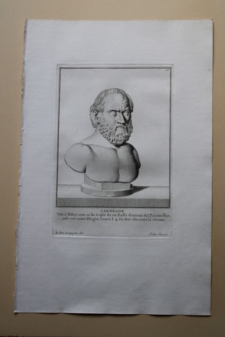 Giovanni Campiglia- Bust of Carneade by PA Pazzi 1741: This engraving is from Del Museo Capitolino, Tomo I, Contente Immagi D'vomini illusti by Giovanni Bottari. Rome: si vente alla Calcografia Cambrale al Piede di Marmo 1741, Title translates as: Of the 