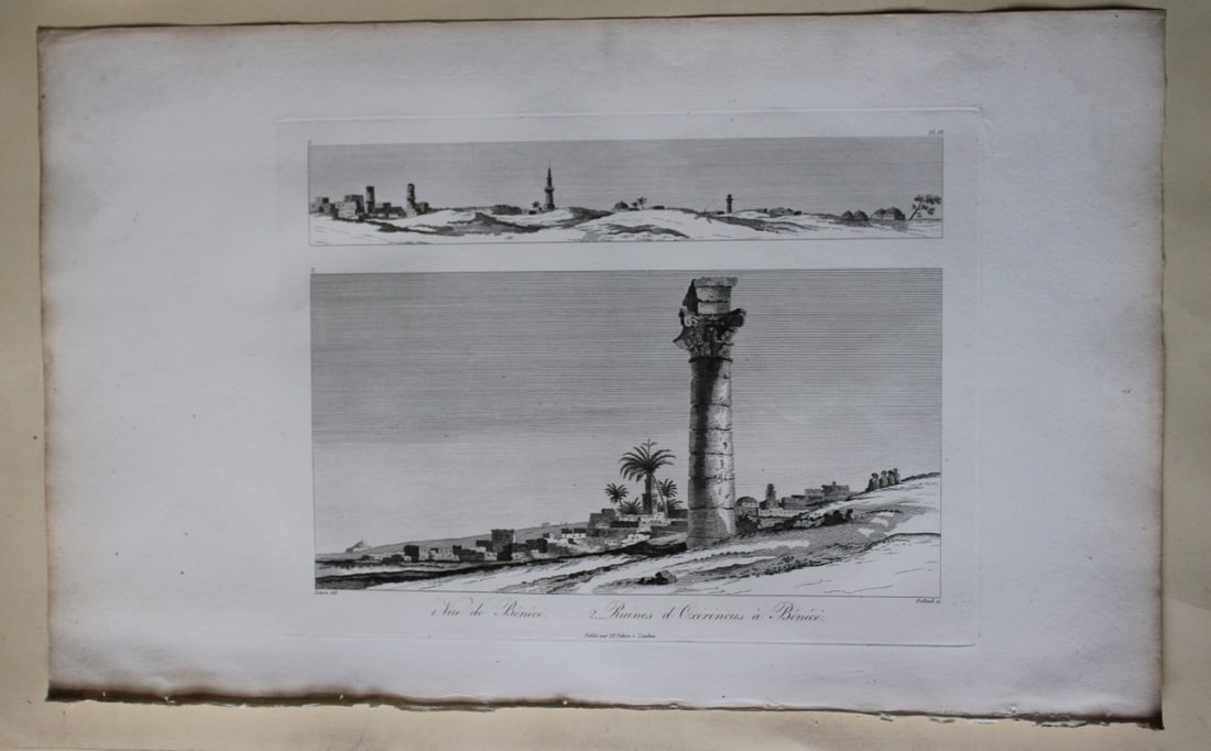 Vues de Benece by Vivant Denon 1807: This is plate 9 from the Voyage dans la Basse et la Haute-Egypte pendant les campagnes du General Bonaparte by Dominique Vivant Denon. Published by Samuel Bagster, London 1807.The full details of the 