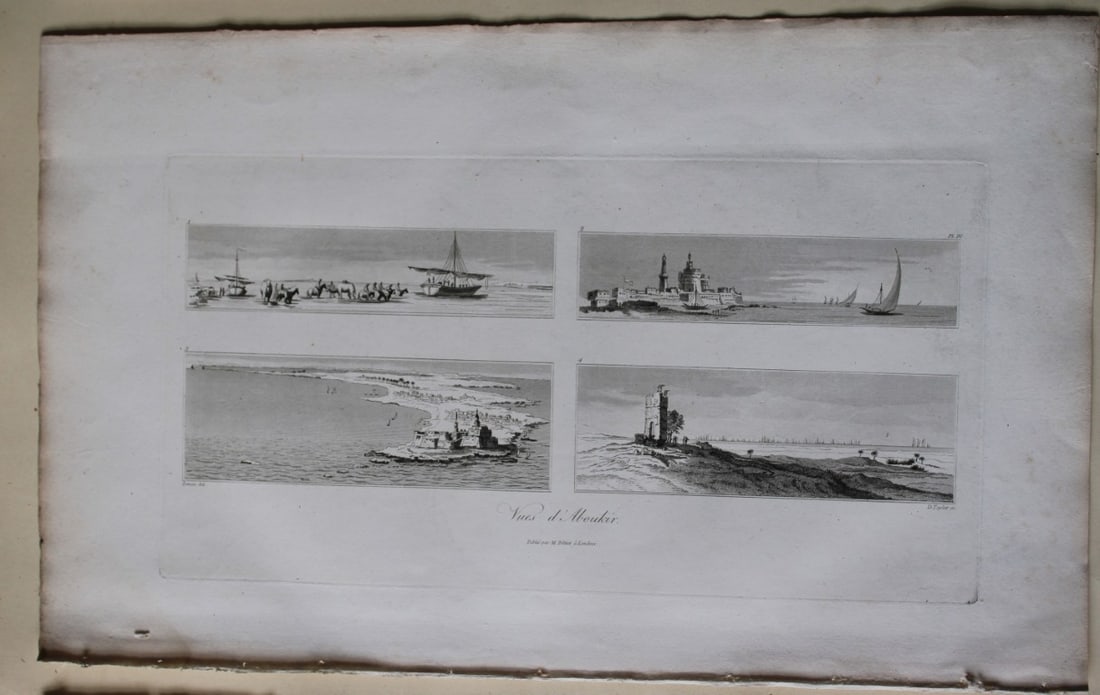Vues d'Aboukir by Vivant Denon 1807: This is plate 4 from the Voyage dans la Basse et la Haute-Egypte pendant les campagnes du General Bonaparte by Dominique Vivant Denon. Published by Samuel Bagster, London 1807.The first member of the 