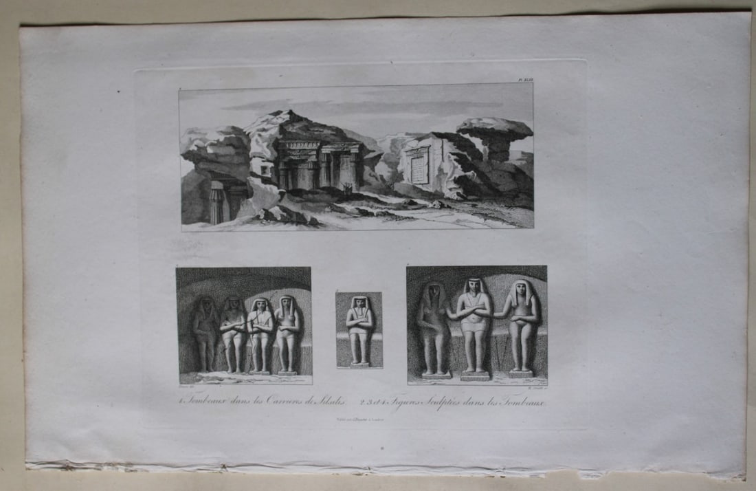 Tombeaux dans les Carrieres de Silsilis by Denon 1807: This is plate 43 from the Voyage dans la Basse et la Haute-Egypte pendant les campagnes du General Bonaparte by Dominique Vivant Denon. Published by Samuel Bagster, London 1807.The full details of the