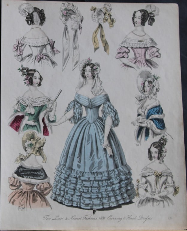 J Bell - Original World of Fashion print 1824-51: This original colour steel-engraving is from The World of Fashion and Continental Feuilletons 1824-51.The World of Fashion and Continental Feuilletons was a monthly British women?s fashion magazine pu