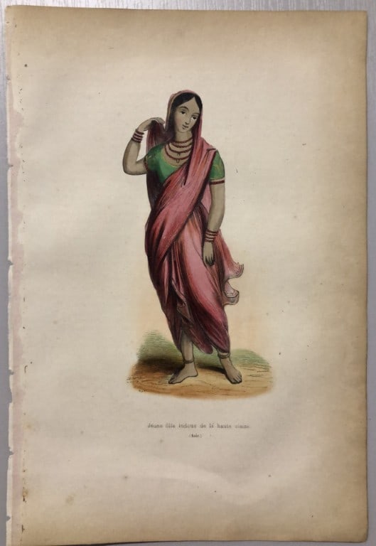 A Wahlen - Woodcut engraving of High Class Hindu girl1843: This hand-coloured woodcut engraving is from the Asian volume of Moeurs, Usages et costumes de tous les peuples du monde, d'apr?s des documents authentiques et les voyages les plus r?cents by Auguste 