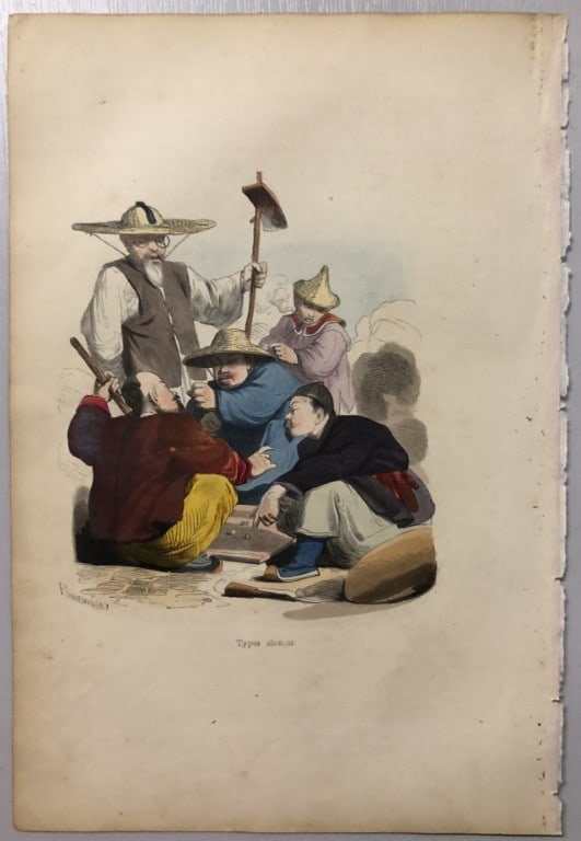 A Wahlen - Woodcut engraving of Chinese Types 1843: This hand-coloured woodcut engraving is from the Asian volume of Moeurs, Usages et costumes de tous les peuples du monde, d'apr?s des documents authentiques et les voyages les plus r?cents by Auguste 