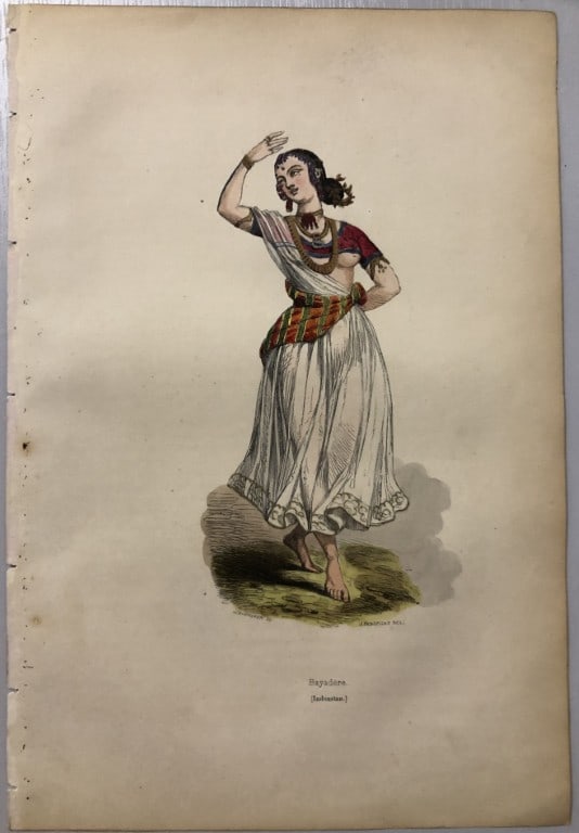 A Wahlen - Woodcut engraving of Hindu Bayadere 1843: This hand-coloured woodcut engraving is from the Asian volume of Moeurs, Usages et costumes de tous les peuples du monde, d'apr?s des documents authentiques et les voyages les plus r?cents by Auguste 
