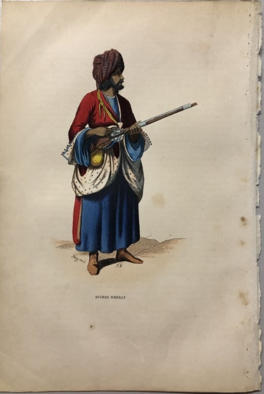 A Wahlen - Woodcut engraving of Afghan Herat 1843: This hand-coloured woodcut engraving is from the Asian volume of Moeurs, Usages et costumes de tous les peuples du monde, d'apr?s des documents authentiques et les voyages les plus r?cents by Auguste 