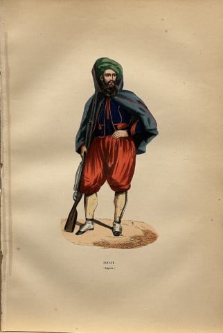 A Wahlen - Woodcut engraving of Zouave 1843: This hand-coloured woodcut engraving is from the African and American volume of Moeurs, Usages et costumes de tous les peuples du monde, d'apr?s des documents authentiques et les voyages les plus r?ce