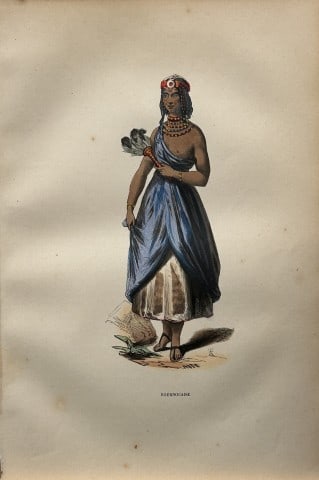 A Wahlen - Woodcut engraving of Bournouaise 1843: This hand-coloured woodcut engraving is from the African and American volume of Moeurs, Usages et costumes de tous les peuples du monde, d'apr?s des documents authentiques et les voyages les plus r?ce