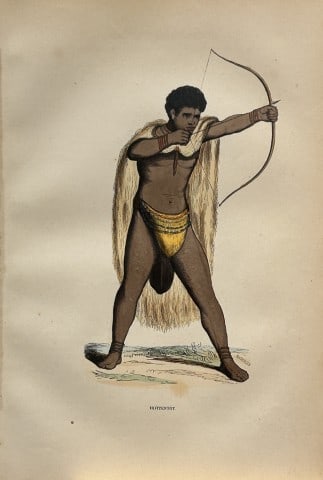 A Wahlen - Woodcut engraving of Hottentot 1843: This hand-coloured woodcut engraving is from the African and American volume of Moeurs, Usages et costumes de tous les peuples du monde, d'apr?s des documents authentiques et les voyages les plus r?ce