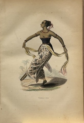 A Wahlen - Woodcut engraving of Dancer in Java1843: This hand-coloured woodcut engraving is from the Oceanic volume of Moeurs, Usages et costumes de tous les peuples du monde, d'apr?s des documents authentiques et les voyages les plus r?cents by August