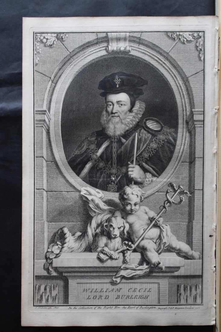 Jacobus Houbraken - Rare engraving of William Cecil, Lord Burleigh 1747: This engraving is from The Heads of Illustrious Persons of Great Britain by Thomas Birch. Printed by John Knapton 1747, London. The engravings were by Jacobus Houbraken and George Vertue after Holbein