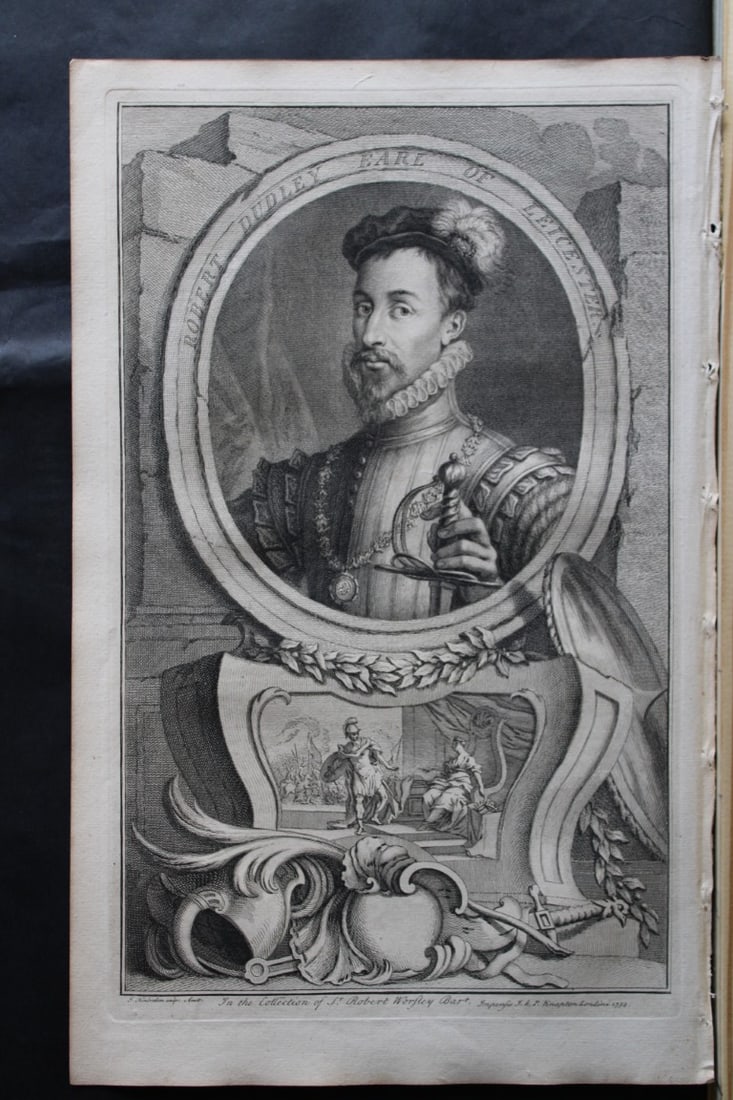 Jacobus Houbraken - Rare engraving of Robert Dudley, Earl of Leicester 1747: This engraving is from The Heads of Illustrious Persons of Great Britain by Thomas Birch. Printed by John Knapton 1747, London. The engravings were by Jacobus Houbraken and George Vertue after Holbein