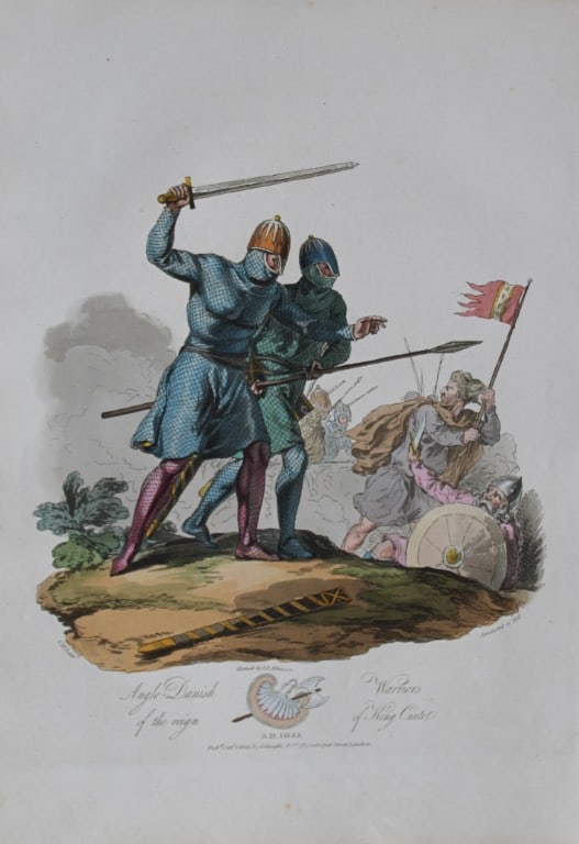 CH Smith - Anglo-Danish Warriors 1814: This hand-coloured aquatint is from Selections of the Ancient Costume of Great Britain and Ireland From the Seventh to the Sixteenth Century by Charles Hamilton Smith. Published in London by William B