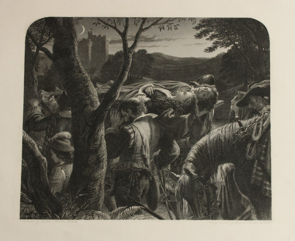 Robert Bell after Noel Paton - Scene from The Dowie Dens o? Yarrow 1860: This engraving on wove paper is from The Dowie Dens o? Yarrow and was created in 1860 by the Scottish artist Joseph Noel Paton.Sir Joseph Noel Paton (1821?1901) was known for his work in painting, ill