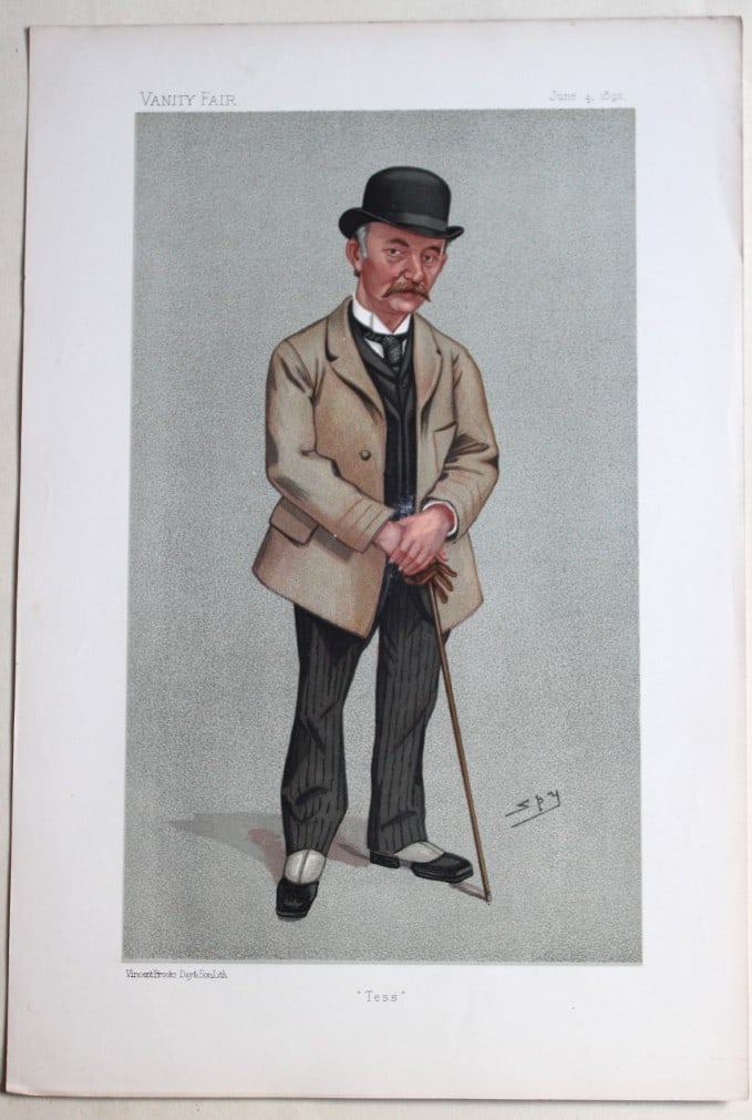 Thomas Hardy - Tess by Spy 1892: This print was drawn by the British artist Sir Leslie Ward (Spy).Vanity Fair was subtitled A Weekly Show of Political, Social and Literary Wares and was founded by Thomas Gibson Bowles (who signed his