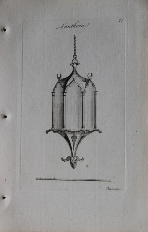 Society of Upholsterers - Lanthorn 1765: This copper engraving is from Genteel Houshold Furniture, In the Present Taste with an addition of several Articles never before Executed, by a Society of Upholsterers, Cabinet-Makers, &c. Printed for