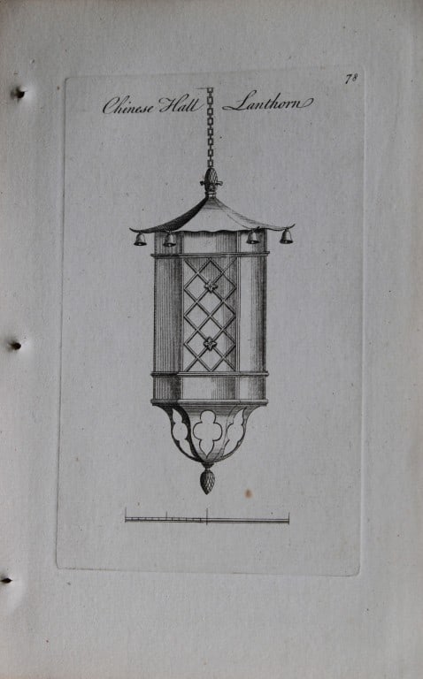 Society of Upholsterers - Chines Hall Lanthorn 1765: This copper engraving is from Genteel Houshold Furniture, In the Present Taste with an addition of several Articles never before Executed, by a Society of Upholsterers, Cabinet-Makers, &c. Printed for